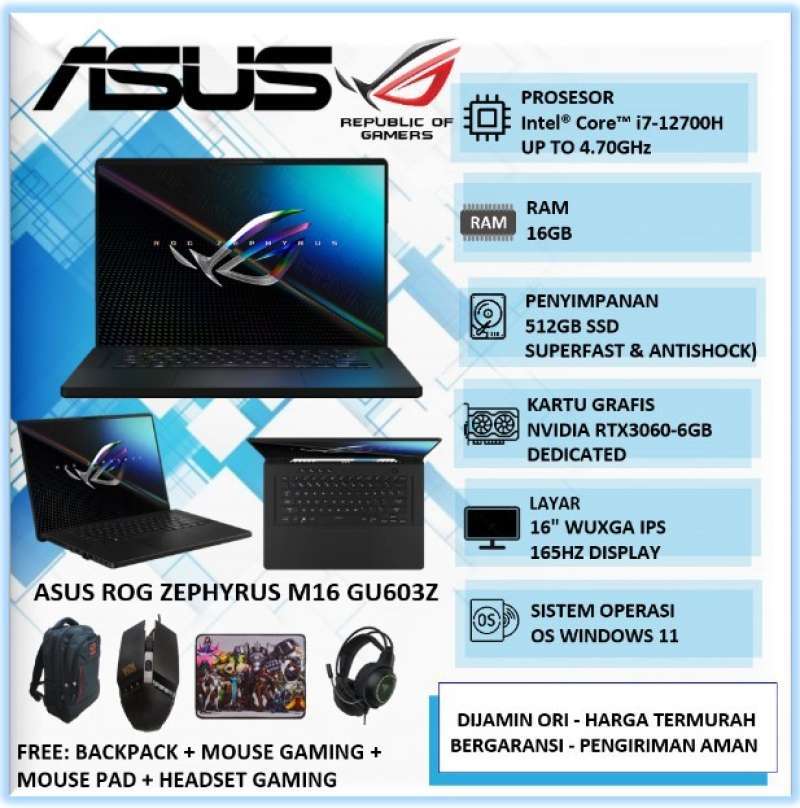 ASUS ROG Zephyrus M16 (GU603Z) Core i7 (12700H) 16GB 512GB SSD 6GB RTX 3060 Windows 11 16-inch